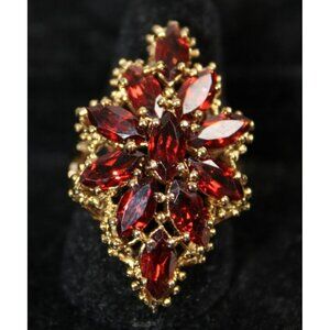 Vtg .925 Sterling Silver Red Garnet Crystal Vermeil Cocktail Ring W/Branching De